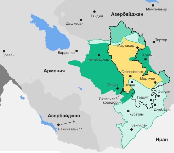 СМИ показали новую карту Нагорного Карабаха