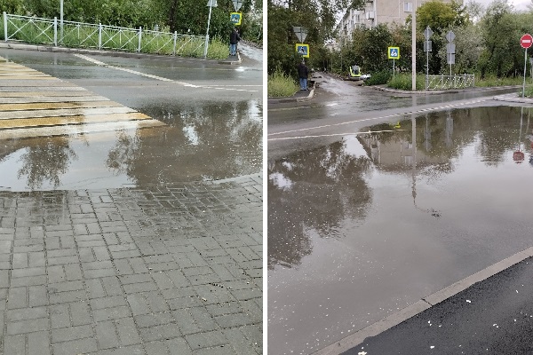 После ремонта пешеходный переход в Омске превратился в лужу #Омск #Общество #Сегодня